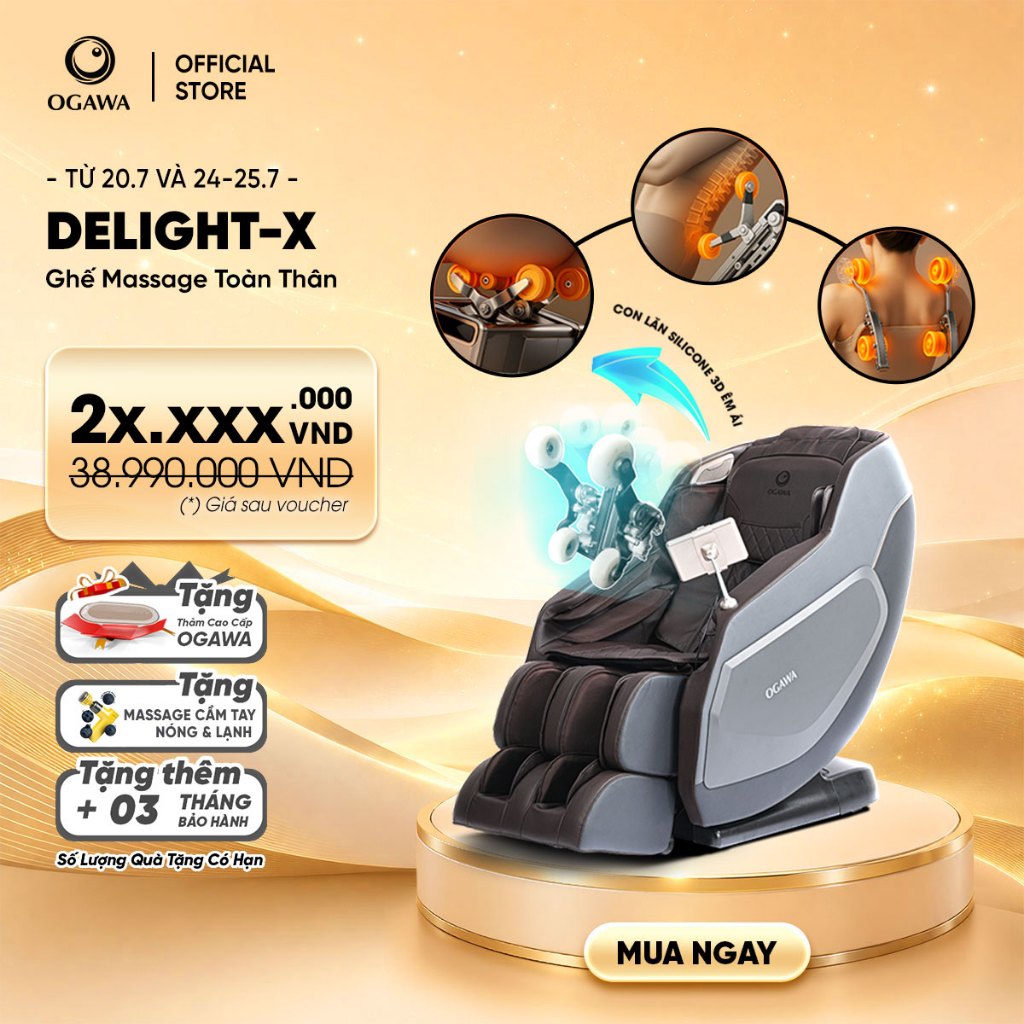 Ghế Massage Toàn Thân OGAWA Delight-X | Con Lăn 3D | SL-Track | Túi Khí Toàn Thân | 12 Chương Trình|