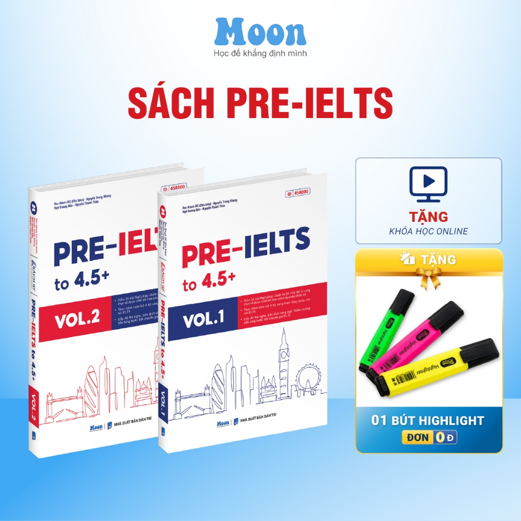 Sách Pre - Ielts to 4.5+ nền tảng để bắt đầu luyện IELTS - Moonbook