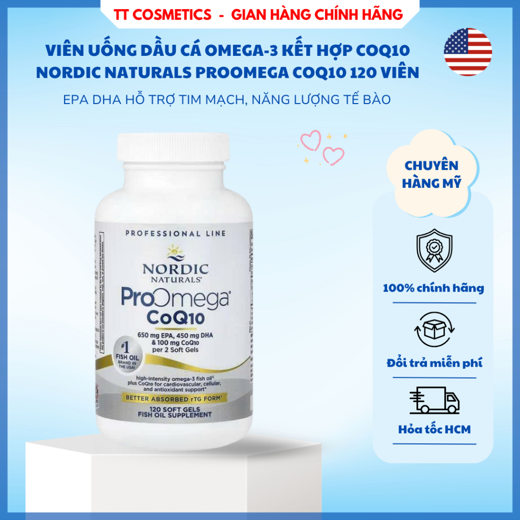 Viên Uống Dầu Cá Omega-3 Kết Hợp CoQ10 Nordic Naturals ProOmega CoQ10 120 Viên