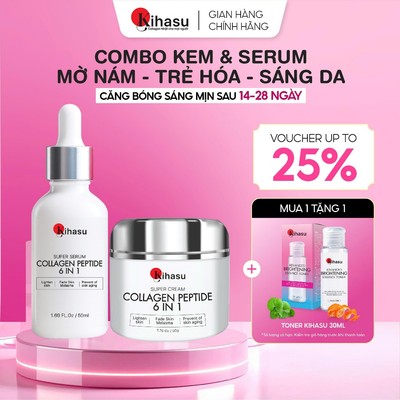 Combo Serum Kem Kihasu Collagen 6IN1 Size Lớn Hỗ Trợ Mờ Thâm Nám, Dưỡng Sáng, Cấp Ẩm Da Yếu