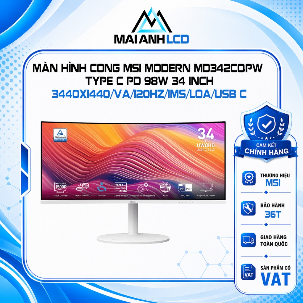 Màn Hình MSI Modern MD342CQPW 34 inch UWQHD VA 120Hz 1ms Type C PD 98W 34 inch