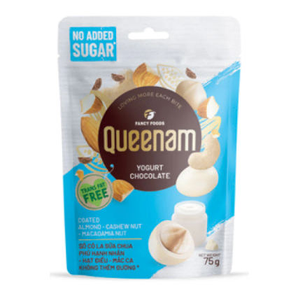 Socola sữa chua hạnh nhân - hạt điều - mắc ca không đường Queenam gói 75g