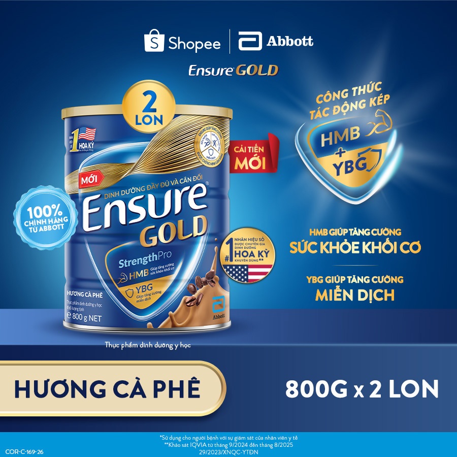 Combo 2 Lon Sữa bột Ensure Gold hương Cà phê 800g