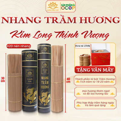 Nhang trầm hương KIM LONG THỊNH VƯỢNG (ống 420 cây) chuẩn sản phẩm OCOP, ISO 9001 - Xưởng Mộc Việt