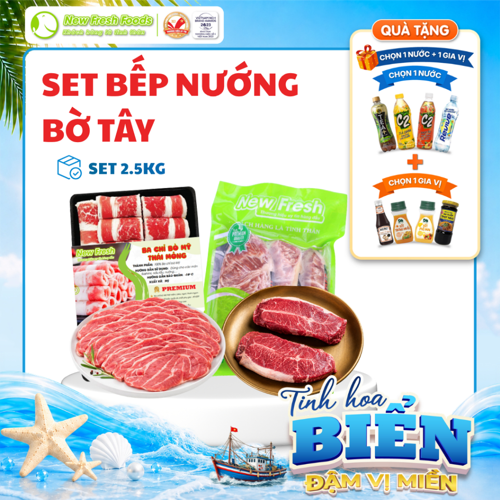 [HỎA TỐC HCM] Set Bếp Nướng Bờ Tây (Ba Chỉ Bò Mỹ Cuộn 1KG,Bắp bò Úc 500G,Lõi Vai Bò Mỹ 500G, Thăn Ng