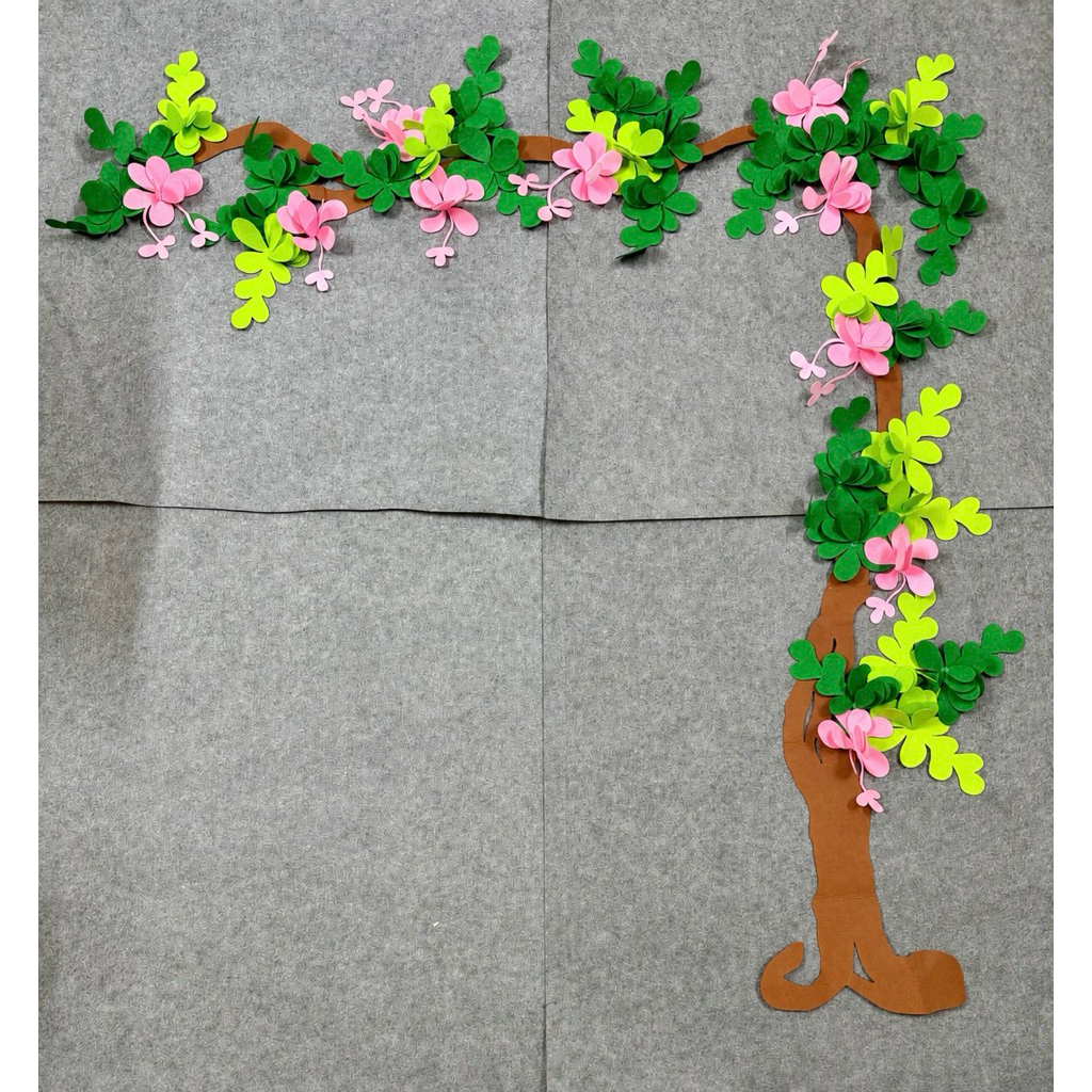 Thân cây nỉ cắt sẵn, lá cây nỉ 3D cắt, sét nguyên liệu làm cây mầm non. cây trang trí lớp học mầm no