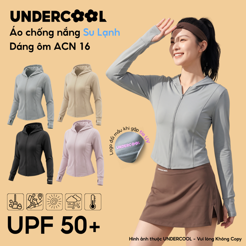 Áo chống nắng nữ UNDERCOOL vải su lạnh làm mát chống tia UV UPF 50+ dáng ôm thể thao chiết eo LIVE A