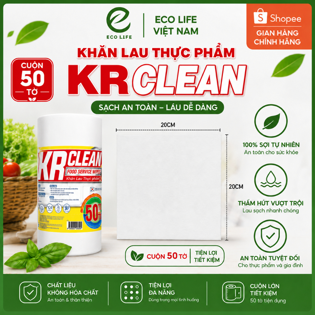 [ECO KRCLEAN] Khăn lau thực phẩm KRCLEAN - Khăn lau đa năng, thấm khô thịt cá