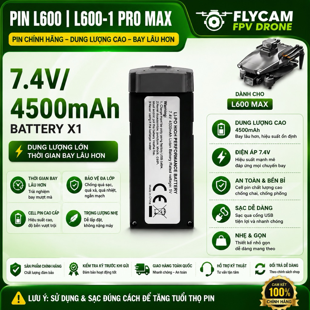 Pin flycam L600 pro - flycam l600 pro max 4500mah - chính hãng