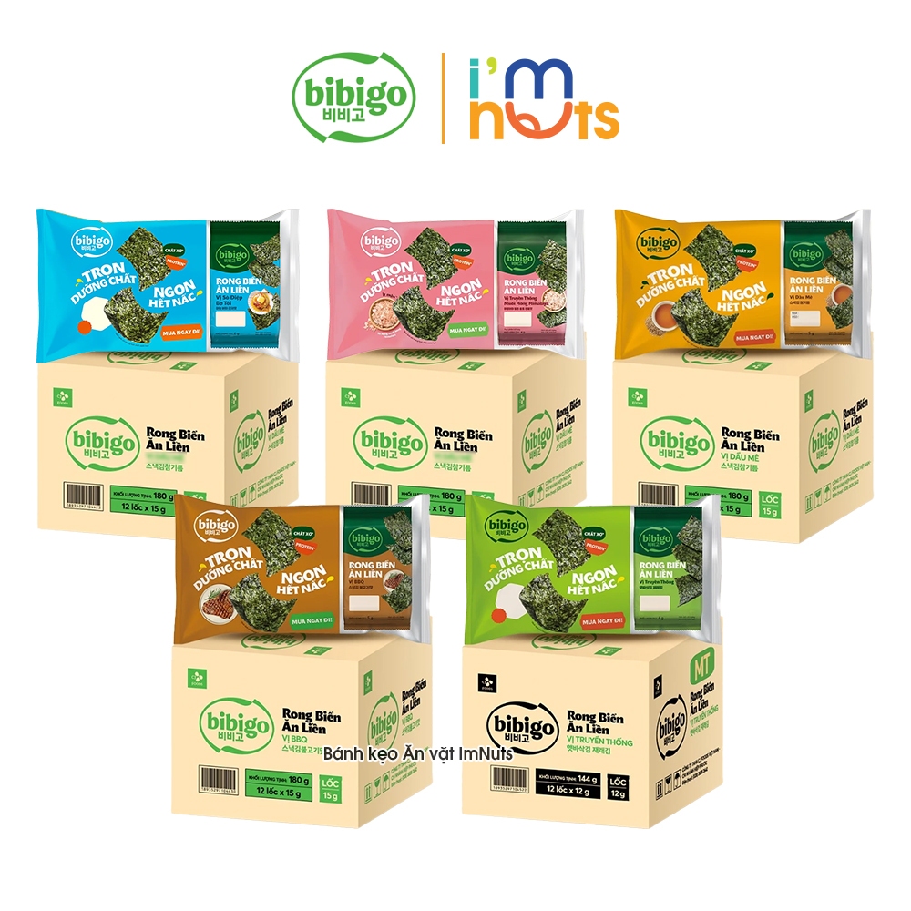 Rong Biển Ăn Liền Hàn Quốc Bibigo Đủ Vị Thùng 12 Lốc