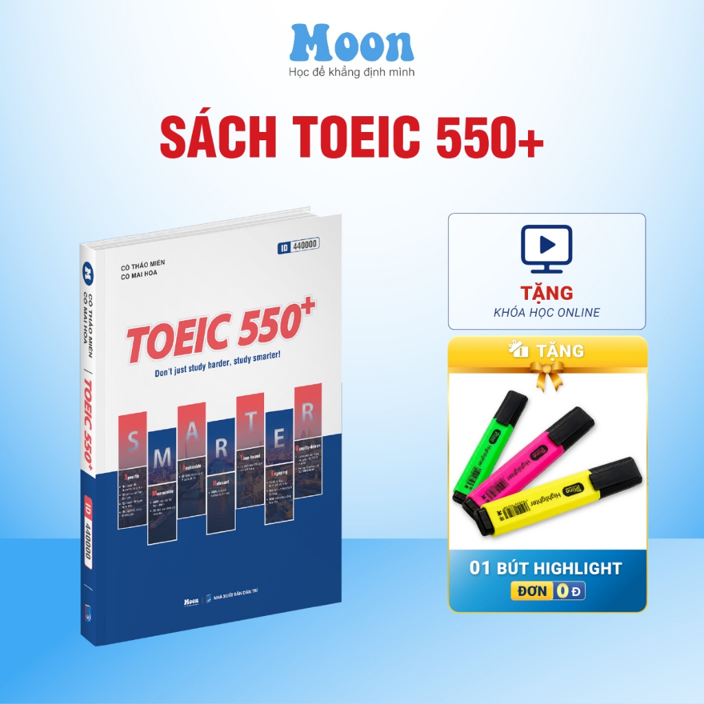 Sách Toeic 550+ ôn toeic 2 kỹ năng reading & listening 2024 -  Moonbook