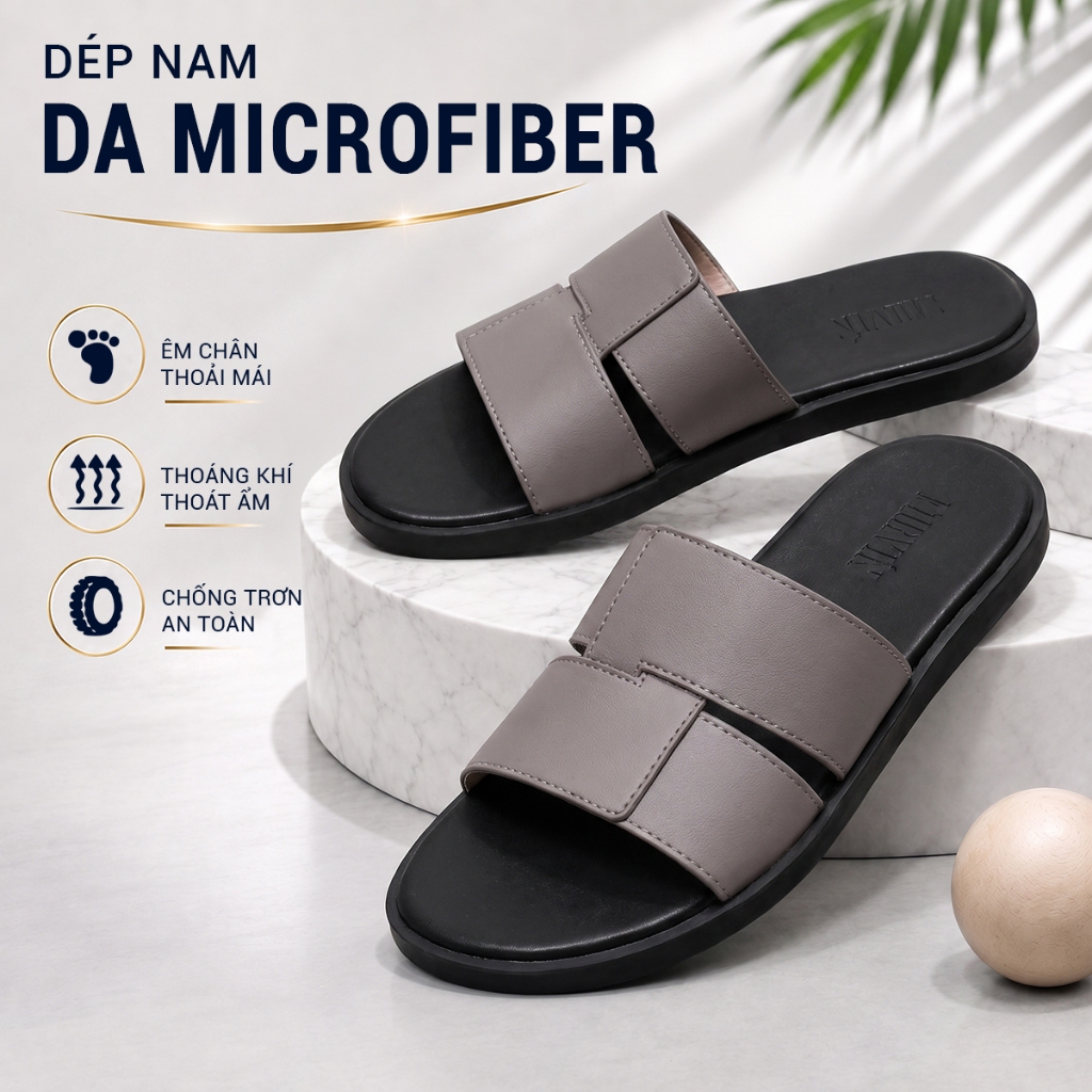 Dép da nam cao cấp CORVIN SOLID quai ngang đơn, đế cao su bền bỉ, chống trơn trượt, chống hôi chân
