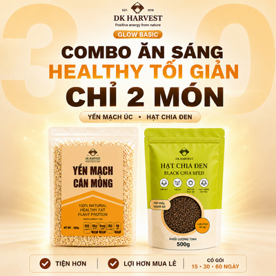 Combo Làm Yến Mạch Ngâm Qua Đêm: Yến Mạch Cán Mỏng + Hạt Chia, DK Harvest - Glow Basic, Bữa Sáng Healthy Tối Giản