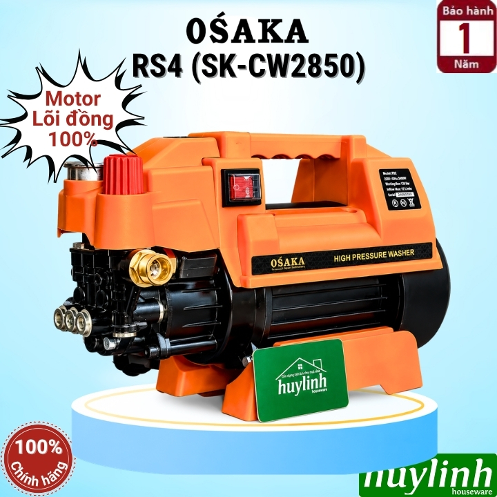 (Lõi Đồng 100%) Máy xịt rửa xe chỉnh áp Osaka RS4 - Công suất 2800W  - Motor cảm ứng từ - Áp lực bơm