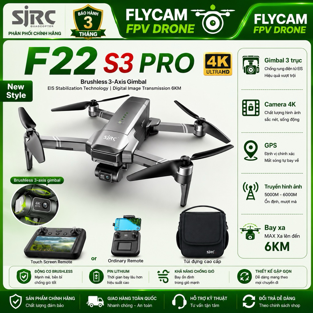 Flycam SJRC F22 S3 Pro - F22s3 - camera 4K - 6Km - chính hãng - Bh3T