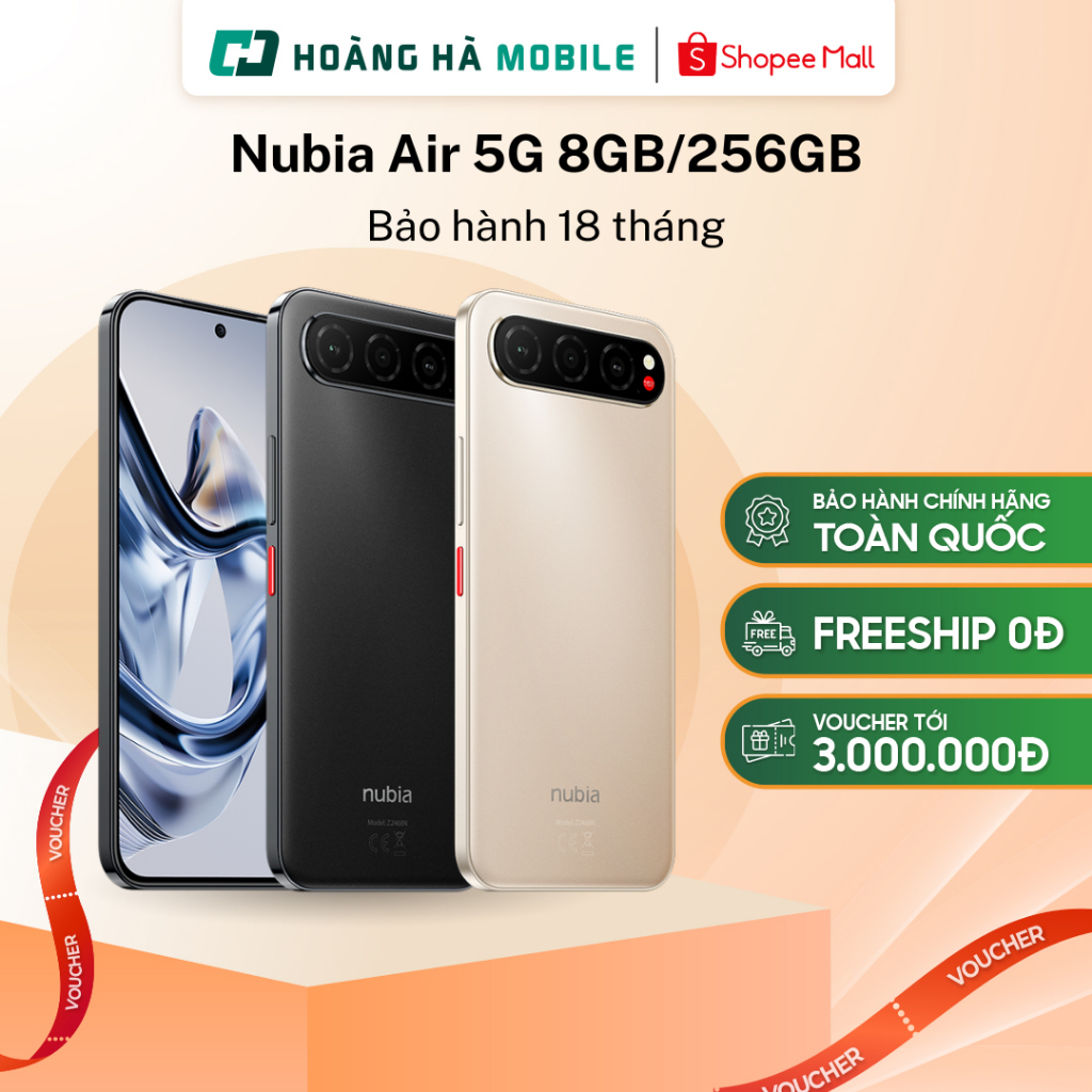 (Livestream) Điện thoại Nubia Air 5G 8GB/256GB Màn AMOLED 120Hz Chip Unisoc T8300 Pin 5000mAh Bảo hà