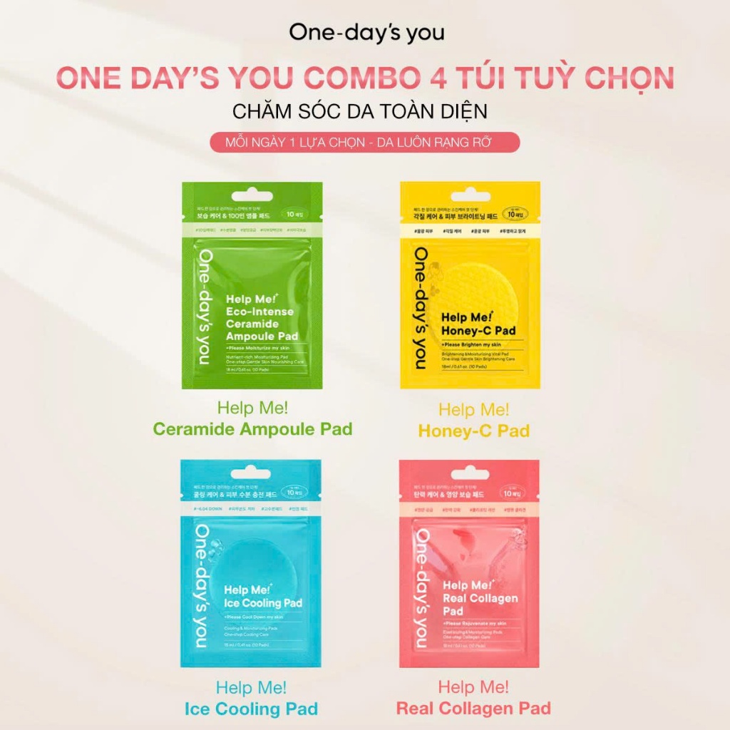 One day's you - Combo 4 Toner Pad -  Ampoule Pad   & Honey-C Pad & Collagen Pad & Cooling Pad 10 miế