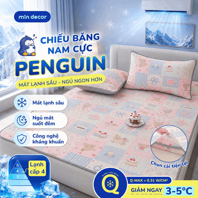 Chiếu Điều Hòa Penguin Mát Lạnh Cho Mùa Hè Mịn Decor, Chiếu Cao Cấp Thoáng Mát Chống Nóng Lưng Cam Kết Mát Lạnh