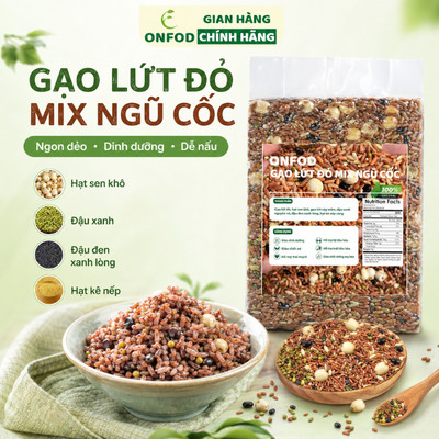 Gạo lứt đỏ ngũ cốc mix hạt sen đậu xanh đậu đen hạt kê ONFOD giảm cân tiểu đường mẹ bầu bé ăn dặm 1kg