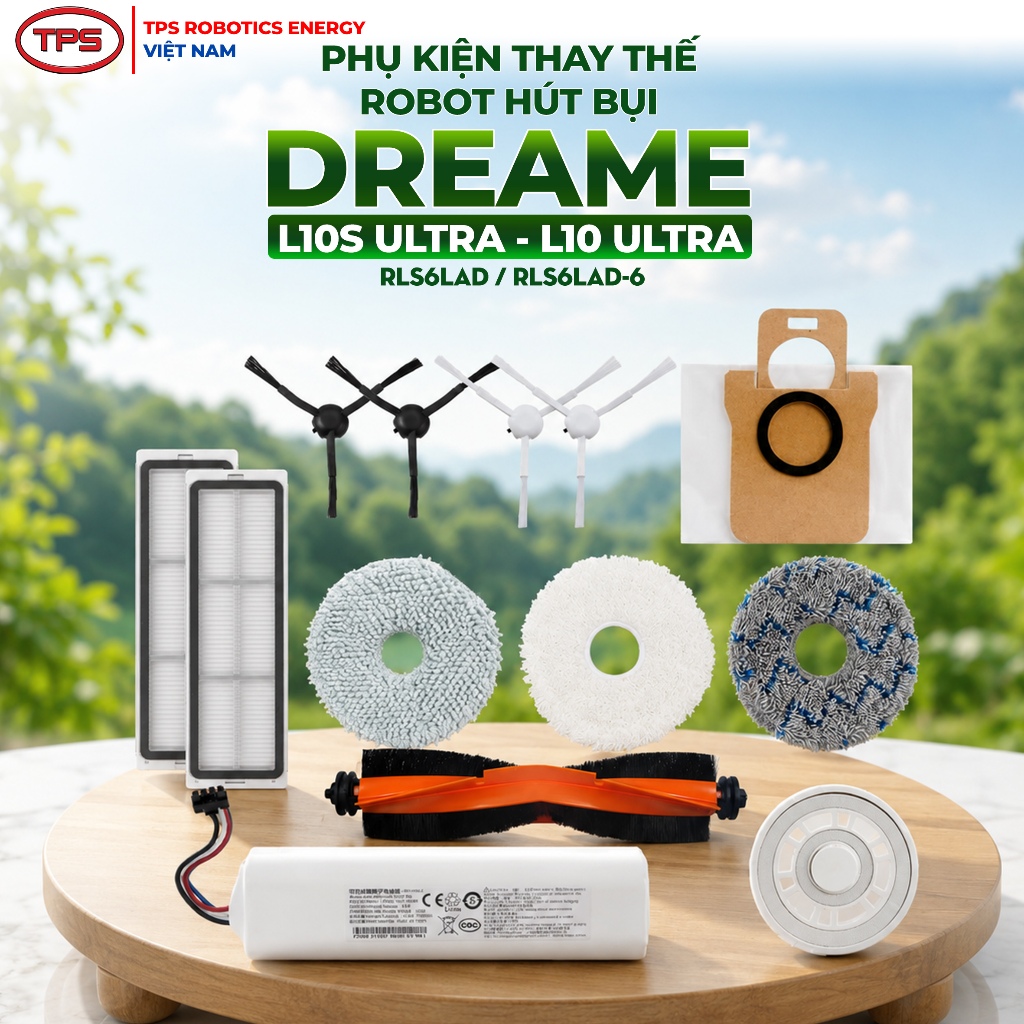 PHỤ KIỆN ROBOT HÚT BỤI DREAME L10S ULTRA, L10 ULTRA( CHỔI, LỌC HEPA, GIẺ LAU, TÚI RÁC, PIN)