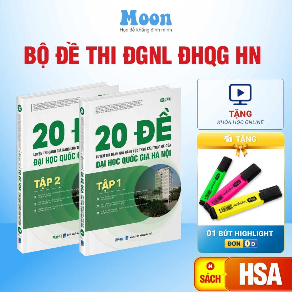 [HSA 2026] - Sách 20 đề ôn thi đánh giá năng lực Đại học Quốc gia Hà Nội -  Moonbook