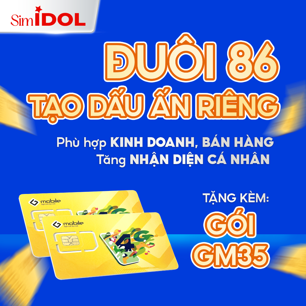 [Ý NGHĨA PHONG THỦY] Sim Số Đẹp Gmobile Đuôi Lộc Phát 68 86 - Đầu 099 Sóng Mobifone Vi Vu