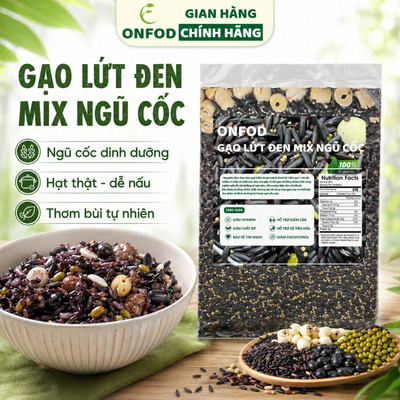 Gạo lứt đen ngũ cốc mix hạt sen hạt kê đậu xanh đậu đen hữu cơ ONFOD giảm cân ăn kiêng tiểu đường 1kg