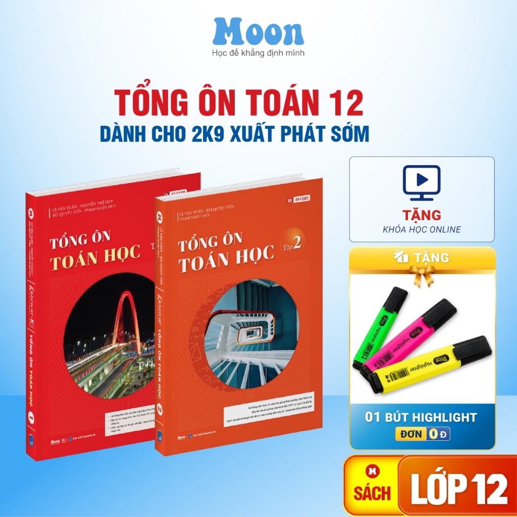 Sách Toán Lớp 12 Tổng ôn Xuất Phát Sớm Ôn Thi THPT & Đánh Giá Năng Lực  Full Combo - Moonbook