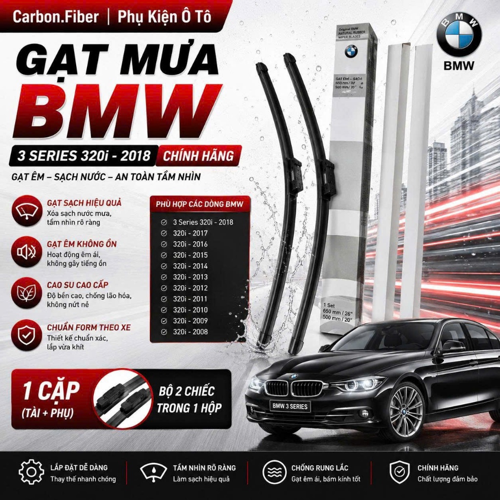 Gạt mưa xe BMW 3 Series 320i 323i 325i 318i 335i 2007 đến Nay 2008 2009 2010 2011 2012 2013 2014 201