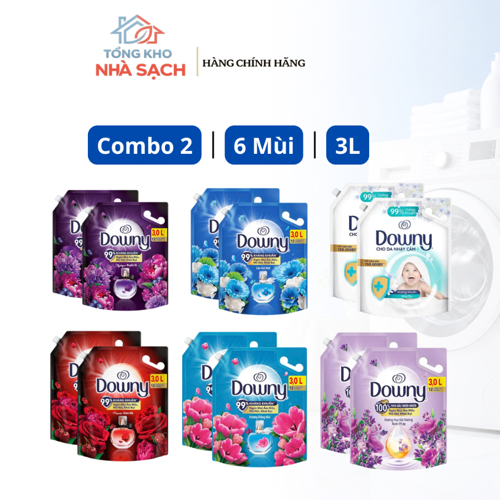 Combo 2 nước xả Downy làm mềm vải túi 3L (hàng sẵn nhiều mùi)