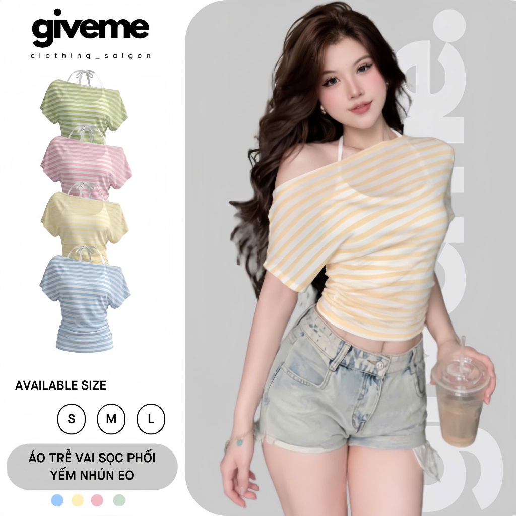 [XẢ KHO] Áo Trễ Vai Thun Giấy Sọc Ngang Nhún Eo Phối Áo 2 Dây Cổ Yếm Tôn Dáng Style Hè Đi Biển Mặc Mỏng Mát - STV001