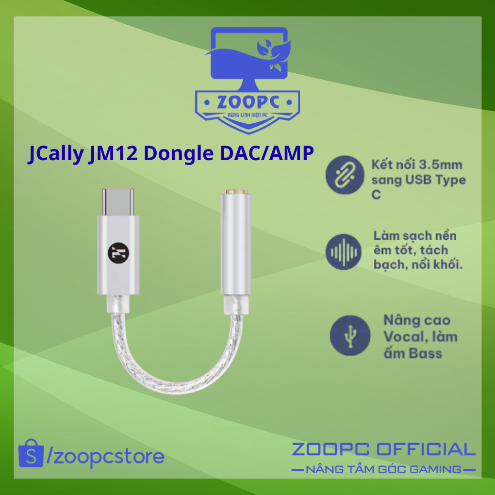 [Hàng mới về] JCally JM12 Dongle DAC/AMP Đầu chuyển tai nghe Type C to 3.5mm | ZOOPC STORE