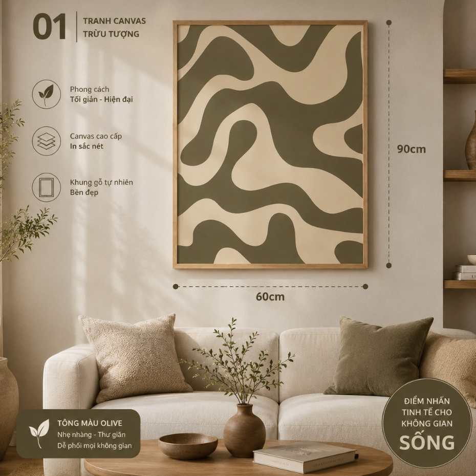 Tranh canvas Minimalist trừu tượng, decor phòng khách, phòng ngủ, xưởng Printek sản xuất trực tiếp, 