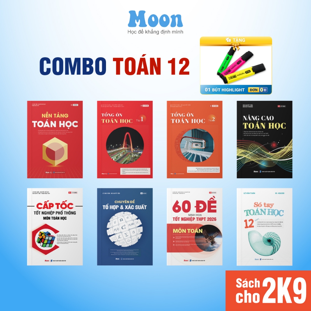 Sách Toán 12 - Sách ôn thi THPT 2026, luyện thi dgnl - MoonBook