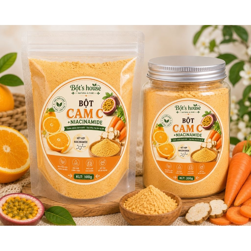 🍊 Bột Mask Cam C + Niacinamide Bột's House | Bột Thiên Nhiên Dạng Mịn 🍊