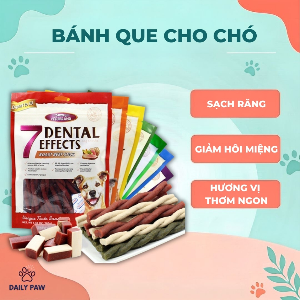 Bánh gặm 7dental cho Boss, bánh thưởng dài cho chó Daily Paw, bánh que cho thú cưng hỗ trợ sạch răng