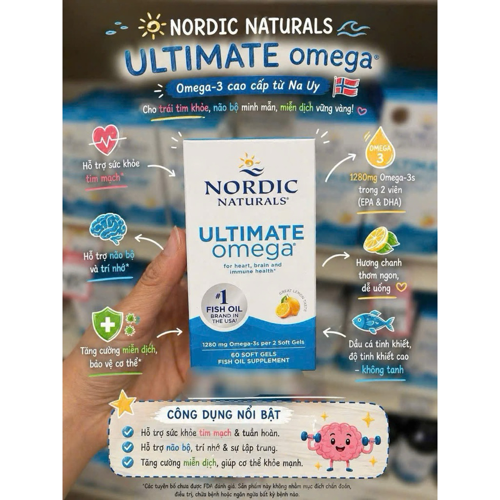 |Mẫu mới| Viên Nordic Naturals Ultimate Omega, Vị chanh - 1280mg Omega 3 60 viên