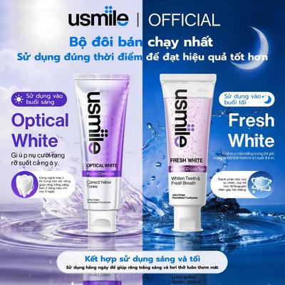 [Fresh Bright Duo] Kem đánh răng usmile Optical White - Trắng răng, thơm miệng, làm sạch vết ố, phù hợp răng nhạy cảm