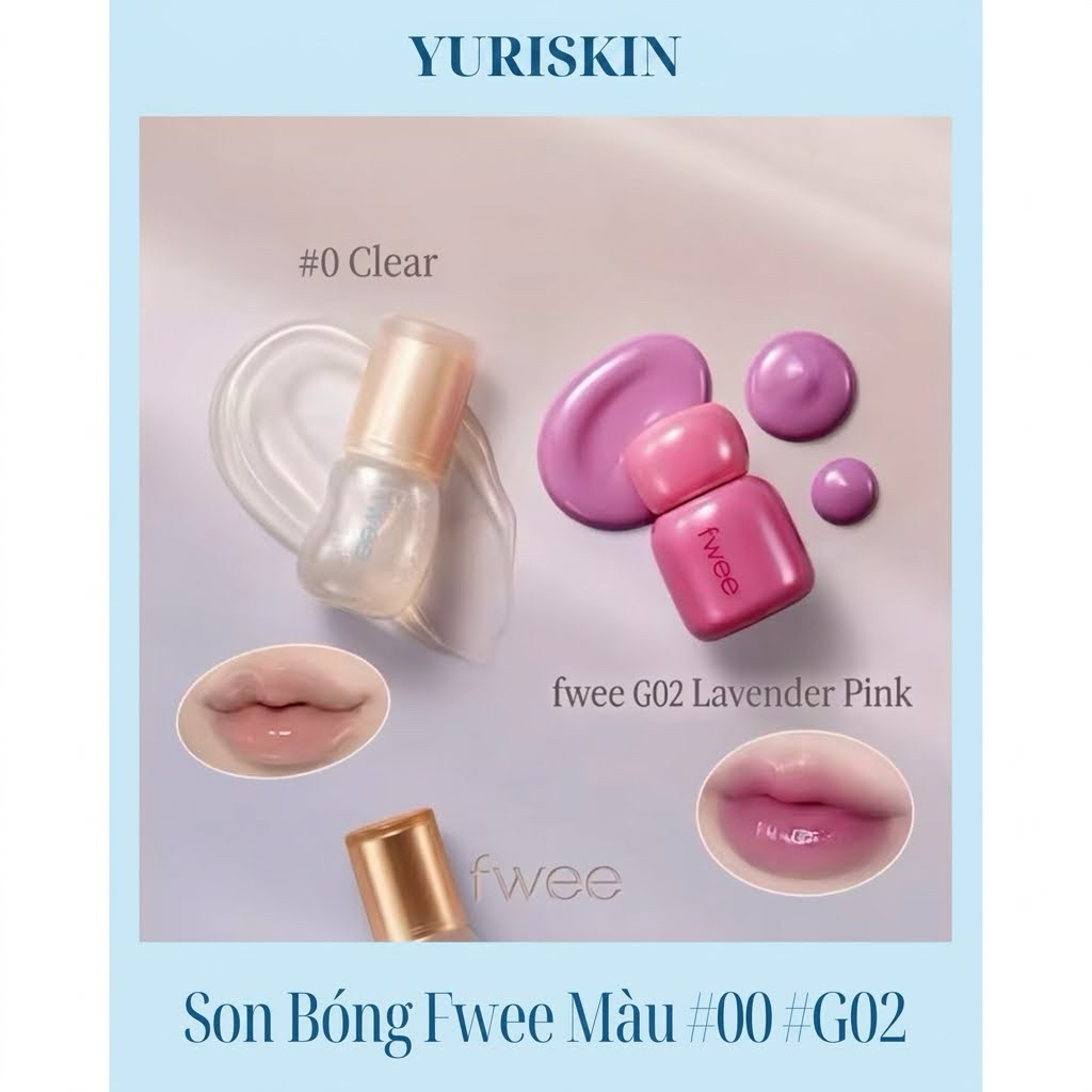Son Bóng Fwee 3D Changing Gloss #0 Clear & 3D Voluming Gloss G02 Lavender Pink Căng Mọng Dưỡng Ẩm