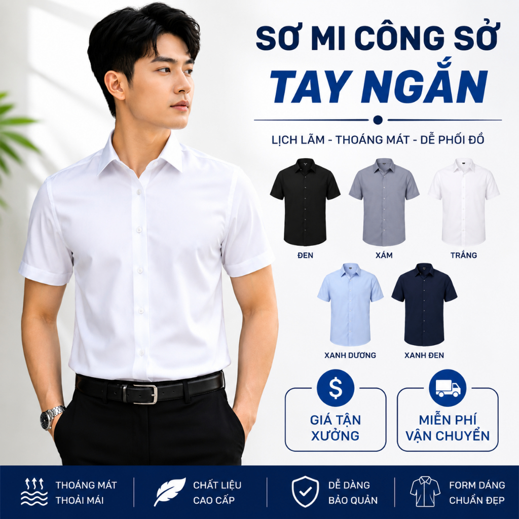 Áo Sơ Mi Nam Ngắn Tay GEN ALPHA Trơn Vải Lụa Chéo Cao Cấp Form Regular Đẹp Ít…