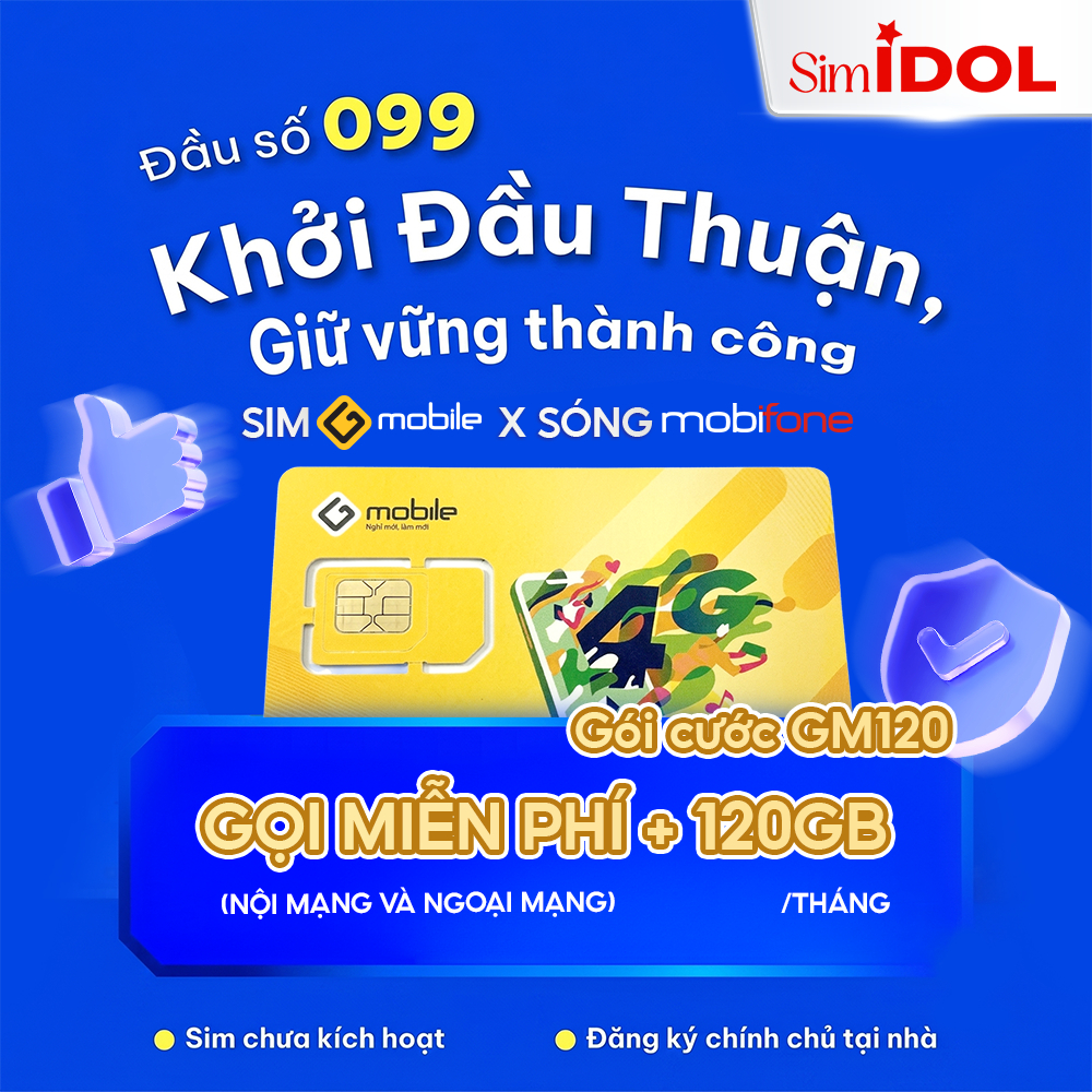 [ĐƯỢC CHỌN SỐ] Sim Số Ngẫu Nhiên Gmobile Đầu 099 Chạy Sóng Mobifone - Tặng Gói Data GM30D Giá Siêu R