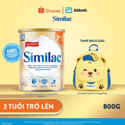 [Tặng balo Gấu Similac] Similac 2+ 800g Thực phẩm bổ sung cho trẻ từ 2 tuổi trở lên
