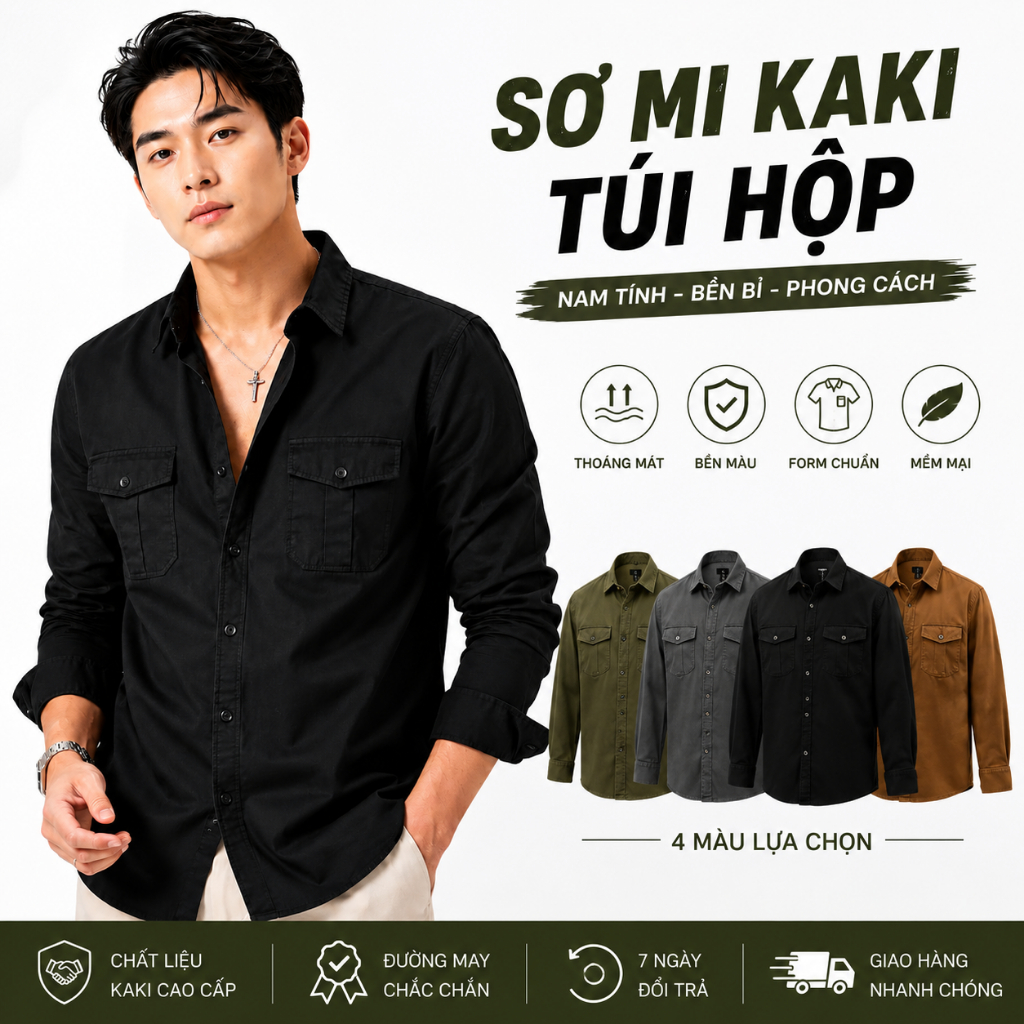 Sơ mi nam kaki chéo 2 túi hộp GEN ALPHA , chất vải kaki dày dặn, form slimfit thoáng mát GEN311