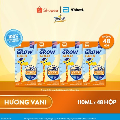 [LIVE] Thùng 48 hộp Sữa nước Abbott Grow Gold hương Vani 110ml (Bao bì thay đổi tùy vào đợt nhập hàng)