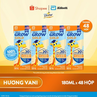 Thùng 48 hộp Sữa nước Abbott Grow Gold hương Vani 180ml (Bao bì thay đổi tùy vào đợt nhập hàng)