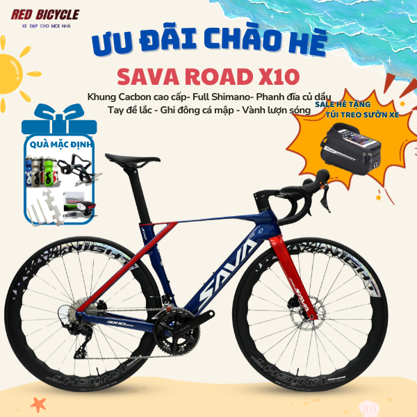 Xe Đạp Đua SAVA X10 Full Shimano 105 R7100 R7120 Carbon Toray Tem UCI Vành Carbon KNIGHT 50 Lốp Cont