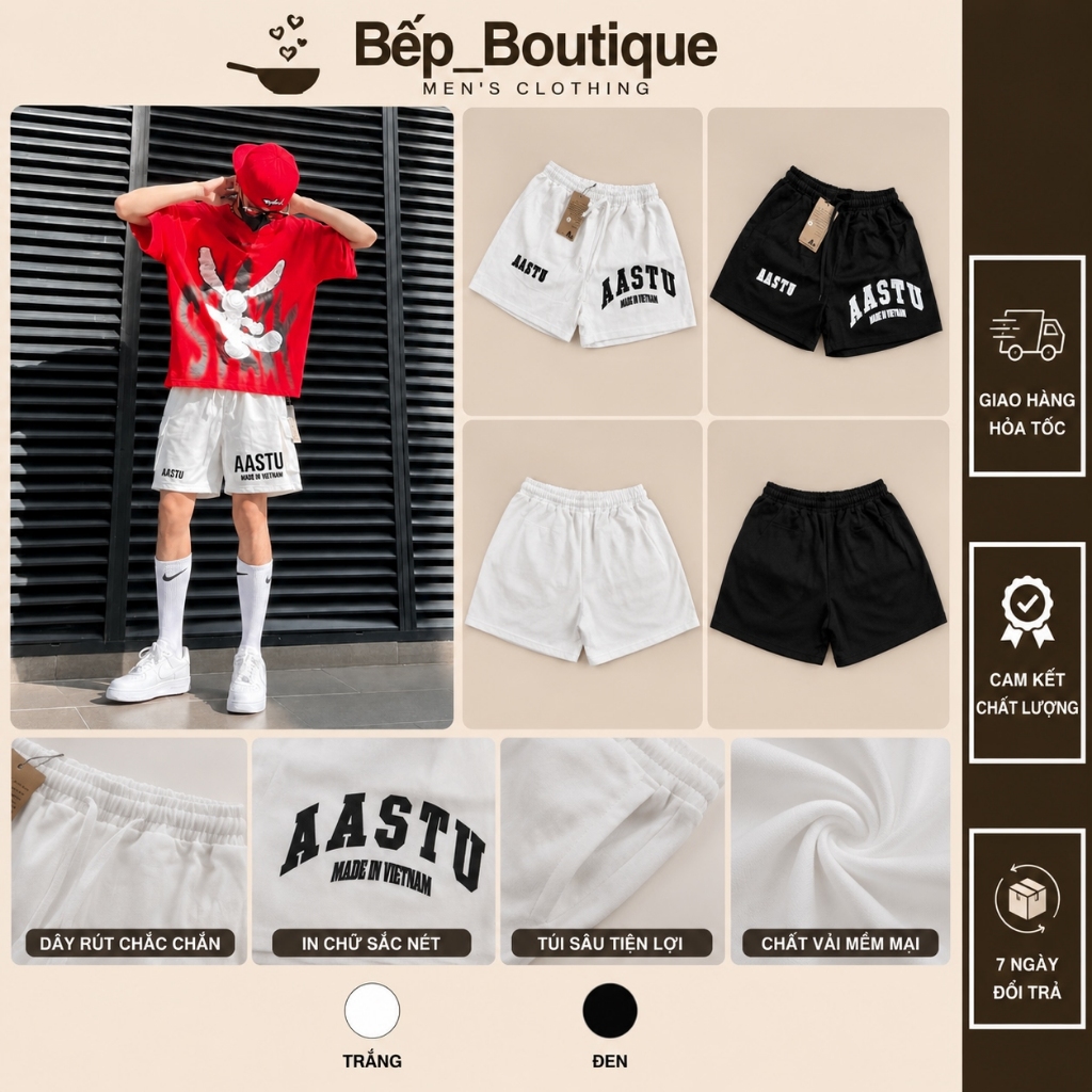 Quần Short Nam AASTU Cotton Mềm Mịn Form Rộng In Chữ Local Brand Quần Đùi Thể Thao Mặc Hằng Ngày