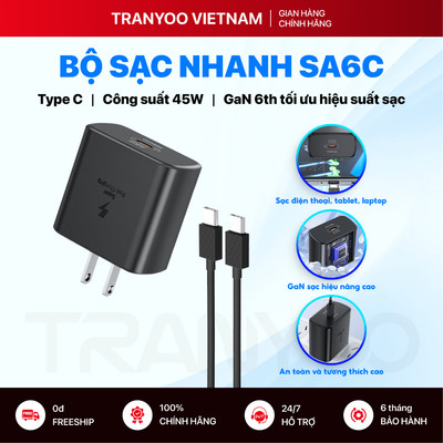 Sạc Nhanh 45W TRANYOO SA6C Đầu Ra Type C Sạc Nhanh GaN PD Không Nóng Cho Điện Thoại Laptop Tablet