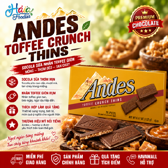 Socola Andes vị Bơ Caramen 132g – Andes Toffee Crunch Thins