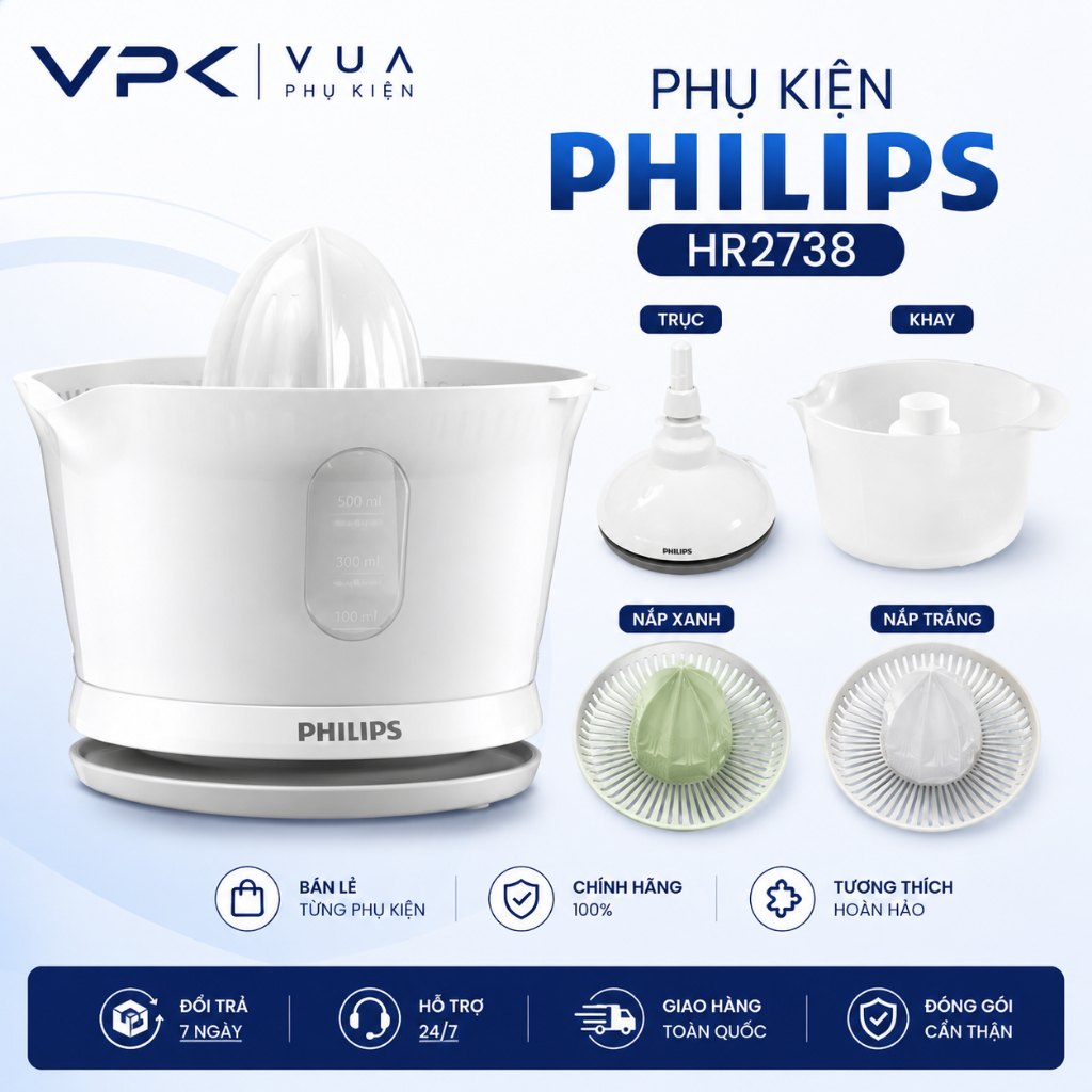 Phụ kiện máy vắt cam Philips HR2738 linh kiện đầu vắt cam, ca đựng, mô tơ, nắp
